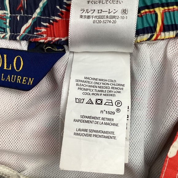 Polo Ralph Lauren Mens Red Hawaiian Tropical Print Swim Trunks Medium 7.5 Inseam - Picture 4 of 12